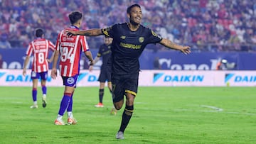    Brian Garcia celebrates his goal 1-5 of Toluca during the 16th round match between Atletico San Luis and Toluca as part of the Torneo Clausura 2024 Liga BBVA MX at Alfonso Lastras Stadium on April 19, 2024 in San Luis Potosi, Mexico.