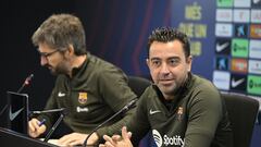 Barcelona's Spanish coach Xavi addresses a press conference in Barcelona on October 27, 2023, on the eve of the Spanish league football match against Real Madrid. (Photo by Josep LAGO / AFP)