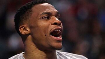 CHICAGO, IL - JANUARY 09: Russell Westbrook #0 of the Oklahoma City Thunder yells encouragement to teammate from the bench against the Chicago Bulls at the United Center on January 9, 2017 in Chicago, Illinois. NOTE TO USER: User expressly acknowledges and agrees that, by downloading and/or using this photograph, user is consenting to the terms and conditions of the Getty Images License Agreement.   Jonathan Daniel/Getty Images/AFP
 == FOR NEWSPAPERS, INTERNET, TELCOS &amp; TELEVISION USE ONLY ==