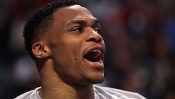 CHICAGO, IL - JANUARY 09: Russell Westbrook #0 of the Oklahoma City Thunder yells encouragement to teammate from the bench against the Chicago Bulls at the United Center on January 9, 2017 in Chicago, Illinois. NOTE TO USER: User expressly acknowledges and agrees that, by downloading and/or using this photograph, user is consenting to the terms and conditions of the Getty Images License Agreement. Jonathan Daniel/Getty Images/AFP
== FOR NEWSPAPERS, INTERNET, TELCOS & TELEVISION USE ONLY ==
