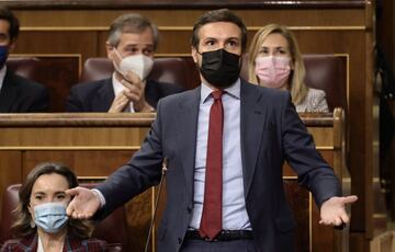 El lder del PP, Pablo Casado, interviene en una sesin plenaria en el Congreso de los Diputados.