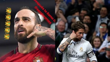 Ricardinho y Sergio Ramos simulan hacer una llamada de tel&eacute;fono mientras celebran algunos de sus goles.