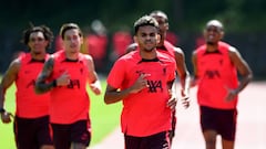 Luis Díaz en entrenamiento con Liverpool en pretemporada