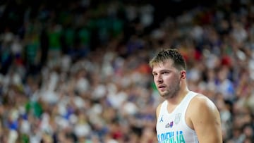 COLOGNE, GERMANY - SEPTEMBER 01: Luka Doncic of Slovenia looks on during the FIBA EuroBasket 2022 group B match between Slovenia and Lithuania at Lanxess Arena on September 1, 2022 in Cologne, Germany. (Photo by Alex Gottschalk/DeFodi Images via Getty Images)