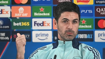 Mikel Arteta, entrenador del Arsenal, durante la rueda de prensa previa al partido contra el Real Madrid.