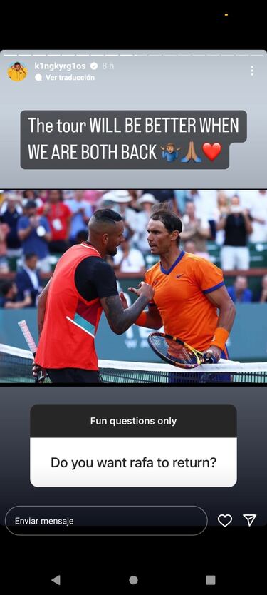 Kyrgios: “El circuito será mejor cuando Nadal y yo estemos de vuelta”