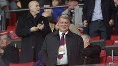 MADRID, SPAIN - JANUARY 08: Barcelona President Joan Laporta during the La Liga soccer match between Atletico Madrid and Barcelona at Civitas Metropolitano Stadium in Madrid, Spain on January 08, 2023. (Photo by Burak Akbulut/Anadolu Agency via Getty Images)