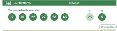 La Primitiva: comprobar los resultados del sorteo de hoy, jueves 18 de noviembre