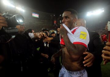 Soccer Football - Peru v New Zealand - 2018 World Cup Qualifying Playoffs - National Stadium, Lima, Peru - November 15, 2017. Peru's player Jefferson Farfan reacts after his team won the match. REUTERS/Douglas Juarez