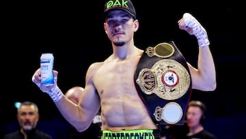 Boxing - Nick Ball v Brandon Figueroa - WBA Featherweight Title - M&S Bank Arena, Liverpool, Britain - February 7, 2026 Brandon Figueroa celebrates with his belt after winning his fight against Nick Ball Action Images via Reuters/Ed Sykes