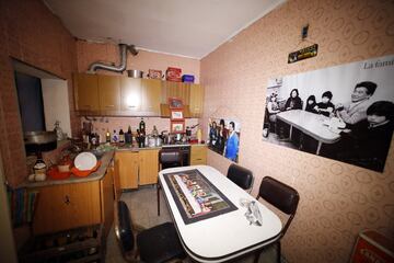 The kitchen, with the original table, in Diego Armando Maradona's first house in La Paternal, Buenos Aires.