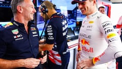 Max Verstappen of the Netherlands and Oracle Red Bull Racing talks with Oracle Red Bull Racing Team Principal Christian Horner.