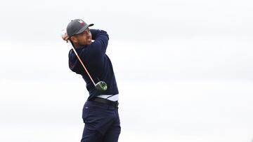 Xander Schauffele of team United States plays his shot prior to the 43rd Ryder Cup at Whistling Straits on September 21, 2021, in Kohler, Wisconsin.