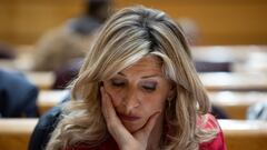 La vicepresidenta segunda y ministra de Trabajo y Economía Social, Yolanda Díaz, durante un pleno en el Senado, a 19 de marzo de 2024, en Madrid (España). La Mesa del Senado ha dado el visto bueno a tramitar la proposición de Ley orgánica de Amnistía y ha decidido que se haga por procedimiento ordinario, según ha solicitado el Partido Popular que tiene que contar con mayoría en la cámara. La ley se podrá tramitar hasta el 16 de mayo. La ley fue aprobada en el Congreso de los Diputados el pasado 14 de marzo.
19 MARZO 2024;SENADO;AMNISTÍA;MINISTROS;MINISTRA;PROPOSICIÓN;LEY;PLENO
Alejandro Martínez Vélez / Europa Press
19/03/2024