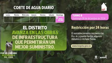 Este domingo 8 de diciembre corresponde el turno ocho de racionamiento en Bogotá. Foto: Alcaldía de Bogotá.