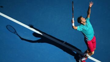 MELBOURNE, AUSTRALIA - JANUARY 24: Stan Wawrinka of Switzerland serves in his quarterfinal match against Jo-Wilfried Tsonga of France on day nine of the 2017 Australian Open at Melbourne Park on January 24, 2017 in Melbourne, Australia. (Photo by Michael Dodge/Getty Images)