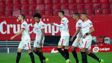 Celebrate score of Youssef En-Nesyri of Sevilla during LaLiga, football match played between Sevilla Futbol Club and Real Betis Balompie at Ramon Sanchez Pizjuan Stadium on March 14, 2021 in Sevilla, Spain.
AFP7
14/03/2021 ONLY FOR USE IN SPAIN