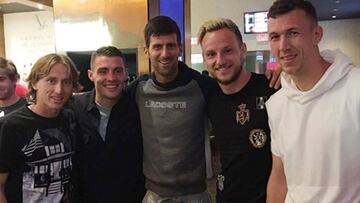 Rakitic, Kovacic, Modric y Perisic se encontraron a Djokovic en un partido de la NBA.