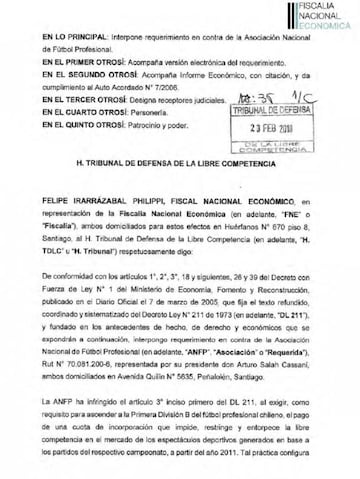 Extracto de la demanda contra la ANFP, realizada por la Fiscal&iacute;a Nacional Econ&oacute;mica.