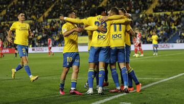 Los jugadores de la UD Las Palmas celebrando un gol.