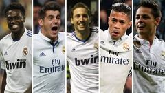Adebayor, Morata, Higua&iacute;n, Mariano y Chicharito con el Real Madrid.