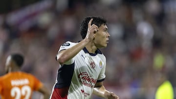 Luis Rey celebrate this goal 1-1 of Guadalajara during the round one first leg match between Cibao FC and Guadalajara as part of the CONCACAF Champions Cup 2025, at Cibao FC Stadium on February 06, 2025 in Santiago de los Caballeros, Dominican Republic.