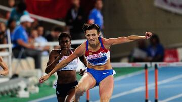 Natalia Antyukh, en la prueba de 400 m vallas.