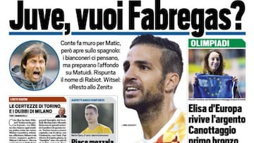 Portada del diario italiano Tuttosport del día 12 de agosto de 2016.