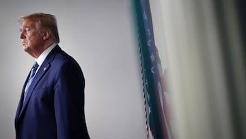 US President Donald Trump looks on during the daily briefing on the novel coronavirus, which causes COVID-19, in the Brady Briefing Room of the White House in Washington, DC on April 21, 2020. (Photo by MANDEL NGAN / AFP)