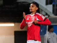Rio Maior (Portugal), 06/04/2026.- Benfica's Richard Rios celebrates after scoring a goal against Casa Pia during the Portuguese First League soccer match between Casa Pia and Benfica in Rio Maior, Portugal, 06 April 2026. EFE/EPA/CARLOS BARROSO