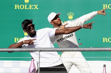 Lewis Hamilton y Usain Bolt. 