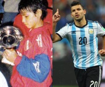 Sergio Agüero pequeño con la camiseta de Independiente y ahora, como uno de los goleadores de Argentina