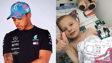 Im&aacute;genes de Lewis Hamilton posando cabizbajo y de Harry Shaw, el ni&ntilde;o de 5 a&ntilde;os que inspir&oacute; al piloto a ganar el GP de Espa&ntilde;a y al que le envi&oacute; un coche de F1 con el premio, antes de que falleciera de c&aacute;ncer.