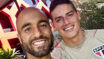 Lucas Moura y James Rodríguez en un entrenamiento de Sao Paulo.