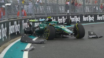 Accidente de Fernando Alonso (Aston Martin AMR25). Miami, Estados Unidos. F1 2025.