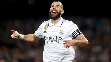 0-4. Karim Benzema celebra el cuarto tanto, tercero en su cuenta particular, que anota en el minuto 89 de partido.
