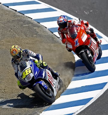 Ha tenido duelos míticos con Biaggi, Sete, Capirossi, Lorenzo... pero tal vez sea el adelantamiento que hizo a Stoner en el Sacacorchos de Laguna Seca el que quede grabado en los libros de historia. En 2013 sería Márquez el que pasaría al italiano en un adelantamiento casi calcado al de 2008.