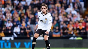 Yarek Gasiorowski of Valencia CF is in action during the Copa del Rey round of 16 match between Valencia CF and RC Celta de Vigo at Mestalla Stadium in Valencia, Spain, on January 17, 2024. (Photo by David Aliaga/NurPhoto via Getty Images)