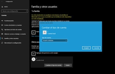 Cómo cambiar el tipo de cuenta de los usuarios de Windows 10