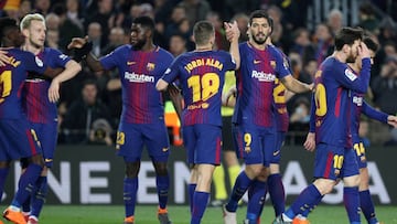 El Bar&ccedil;a, celebrando un gol frente al Girona.