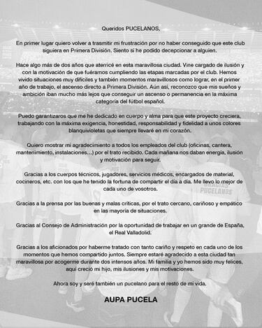 Fran Sánchez se despide del Pucela