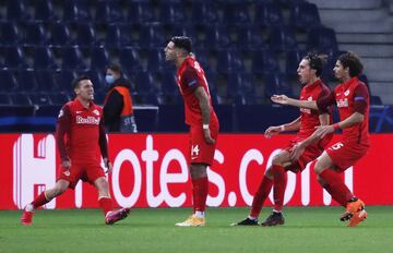 Dominik Szoboszlai celebró el plrimer gol del Salzburgo.