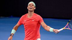 Rafael Nadal reacciona ante Jordan Thompson en Brisbane.