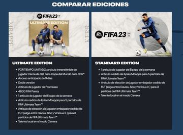 Comparativa en la reserva de las dos ediciones de FIFA 23