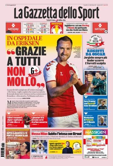 Portada de 'La Gazzetta dello Sport' del 14 de junio de 2021.