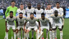 El once titular del Real Madrid contra el Borussia Dortmund en la final de la Champions 2024: Courtois, Kroos, Rüdiger, Camavinga, Valverde, Bellingham; Rodrygo, Carvajal, Nacho, Vinicius y Mendy.