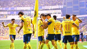 Alejandro Zendejas celebrates his goal 2-1 of America during the final first-leg match between America and Monterrey as part of the Torneo Apertura 2024 Liga MX at Cuauhtemoc Stadium, on December 12, 2024 in Puebla, Mexico.