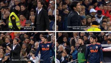 La bronca de Marcelino a Guedes durante el partido del Valencia y el Real Madrid.