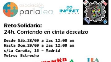 Cartel promocional del Reto Solidario: 24 horas corriendo en cinta descalzo para dar visibilidad a las personas con TEA, Asperger y Autismo.