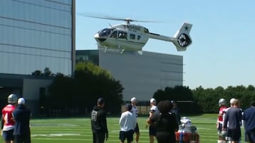 Dallas Cowboys owner Jerry Jones interrupted practice on Wednesday to land his helicopter on the field.
